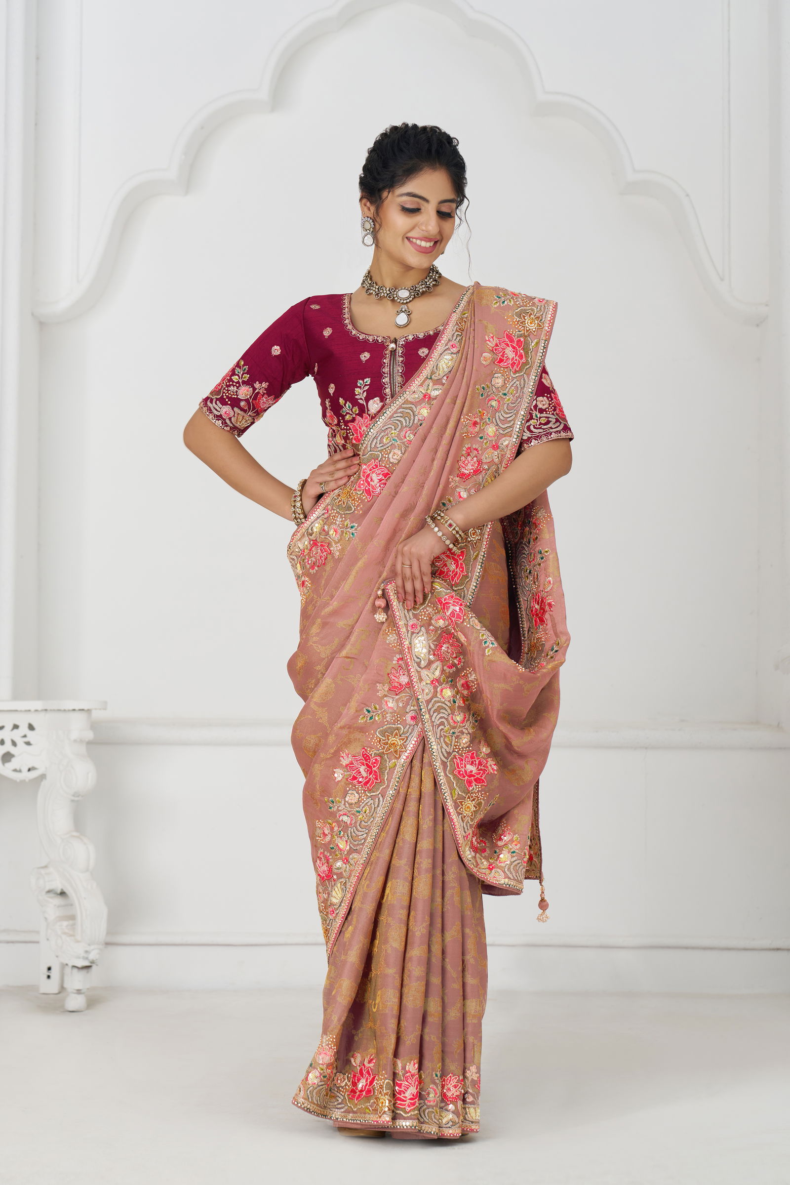 Kf 112 Peach Pure Dola Viscouse Silk Saree Suppliers In India